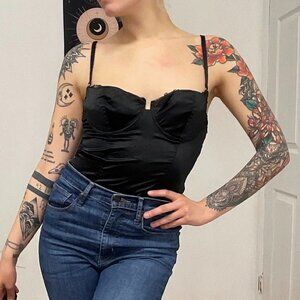 Y2K Denny Rose Sleeveless Satin Corset Top Sweetheart Neck Size M Black